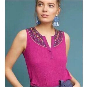 Anthropologie Akemi + Kin Magenta Embroidered Vizela Sleeveless Top